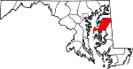 Mapa de Maryland con la ubicación del condado de Queen Anne's