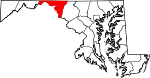 Mapa de Maryland con la ubicación del condado de Washington