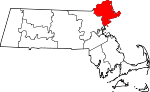 Mapa de Massachusetts con la ubicación del condado de Essex