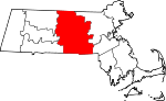 Mapa de Massachusetts con la ubicación del condado de Worcester