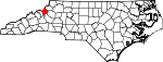 Mapa de Carolina del Norte con la ubicación del condado de Avery