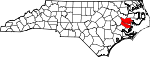 Mapa de Carolina del Norte con la ubicación del condado de Beaufort