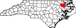 Mapa de Carolina del Norte con la ubicación del condado de Bertie