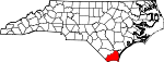 Mapa de Carolina del Norte con la ubicación del condado de Brunswick
