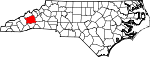 Mapa de Carolina del Norte con la ubicación del condado de Buncombe