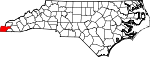 Mapa de Carolina del Norte con la ubicación del condado de Cherokee