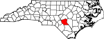 Mapa de Carolina del Norte con la ubicación del condado de Cumberland