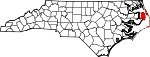 Mapa de Carolina del Norte con la ubicación del condado de Dare