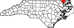 Mapa de Carolina del Norte con la ubicación del condado de Gates