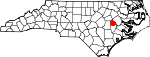 Mapa de Carolina del Norte con la ubicación del condado de Greene