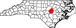 Mapa de Carolina del Norte con la ubicación del condado de Johnston