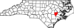 Mapa de Carolina del Norte con la ubicación del condado de Lenoir