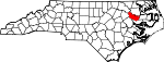 Mapa de Carolina del Norte con la ubicación del condado de Martin