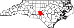 Mapa de Carolina del Norte con la ubicación del condado de Moore