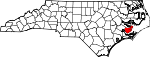 Mapa de Carolina del Norte con la ubicación del condado de Pamlico