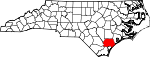 Mapa de Carolina del Norte con la ubicación del condado de Pender