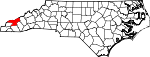 Mapa de Carolina del Norte con la ubicación del condado de Swain