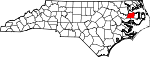 Mapa de Carolina del Norte con la ubicación del condado de Washington