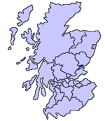 La zona azul indica la localización de Dundee en el mapa político de Escocia.