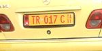 Vehicle registration plate of A Taxi of Tirana, Albania.jpg