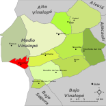 Localización de Algueña respecto a la comarca del Vinalopó Medio