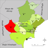 Localización de Agost respecto a la comarca del Campo de Alicante