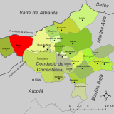 Localització de Agres respecto del Condado de Cocentaina.