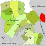 Localización de Alcublas respecto a la comarca de Los Serranos