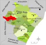 Localización de Alcudia de Veo respecto a la comarca de la Plana Baja