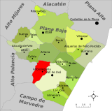Localización de Alfondeguilla respecto a la comarca de la Plana Baja