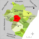 Localización de Artana respecto a la comarca de la Plana Baja