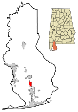 Ubicación en el condado de Baldwin y en el estado de Alabama Ubicación de Alabama en EE. UU.