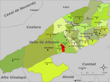 Localización de Benisoda con respecto a la comarca del Valle de Albaida