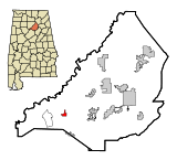 Ubicación en el condado de Blount y en el estado de Alabama Ubicación de Alabama en EE. UU.