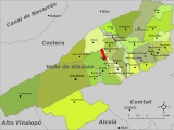 Localización de Bufali con respecto a la comarca del Valle de Albaida