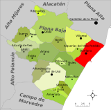 Localización de Burriana respecto a la comarca de la Plana Baja
