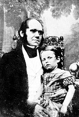 Darwin en 1842 con su hijo mayor, William Erasmus Darwin