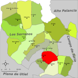 Localización de Chulilla respecto a la comarca de Los Serranos