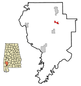 Ubicación en el condado de Clarke y en el estado de Alabama Ubicación de Alabama en EE. UU.