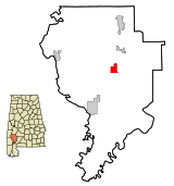 Ubicación en el condado de Clarke y en el estado de Alabama Ubicación de Alabama en EE. UU.