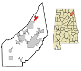 Ubicación en el condado de DeKalb y en el estado de Alabama Ubicación de Alabama en EE. UU.