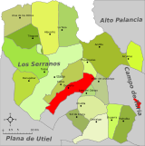 Localización de Domeño respecto a la comarca de Los Serranos
