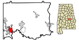 Ubicación en el condado de Elmore y en el estado de Alabama Ubicación de Alabama en EE. UU.