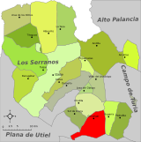 Localización de Gestalgar respecto a la comarca de Los Serranos