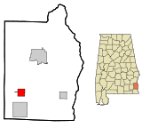 Ubicación en el condado de Henry y en el estado de Alabama Ubicación de Alabama en EE. UU.