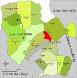 Localización de Higueruelas respecto a la comarca de Los Serranos