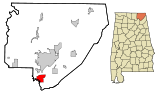 Ubicación en el condado de Jackson y en el estado de Alabama Ubicación de Alabama en EE. UU.