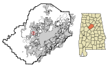 Ubicación en el condado de Jefferson y en el estado de Alabama Ubicación de Alabama en EE. UU.