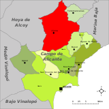 Localización de Jijona respecto a la comarca del Campo de Alicante