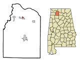 Ubicación en el condado de Lawrence y en el estado de Alabama Ubicación de Alabama en EE. UU.